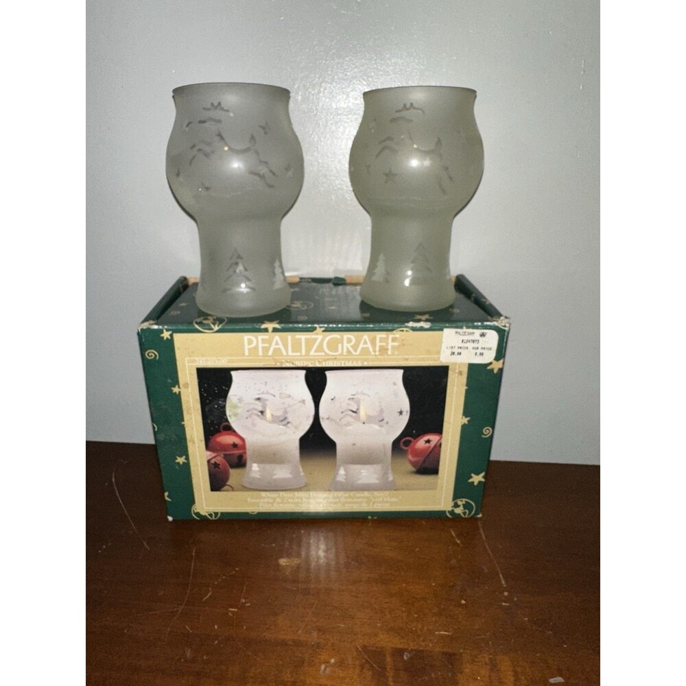 Pfaltzgraff White Deer Mini Floating Pillar Candle Holder Set of 2 Christmas